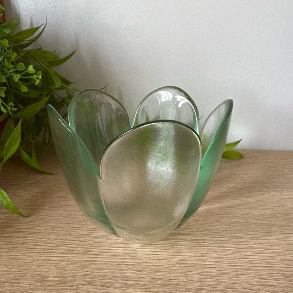 Elegant Green Glass Petal Bowl